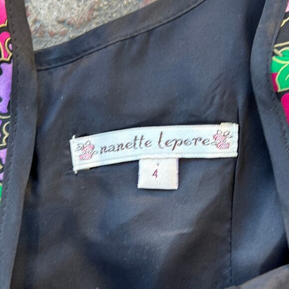 Vintage Nanette Lepore 100% Silk Dress Black 90s Floral Mill Sleeveless Size 4 - Picture 2 of 4